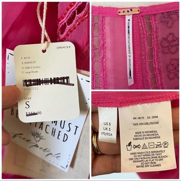 Free People Neon Moon Pink Embellished Babydoll Mini Dress NWT Boho SMALL - Picture 10 of 10